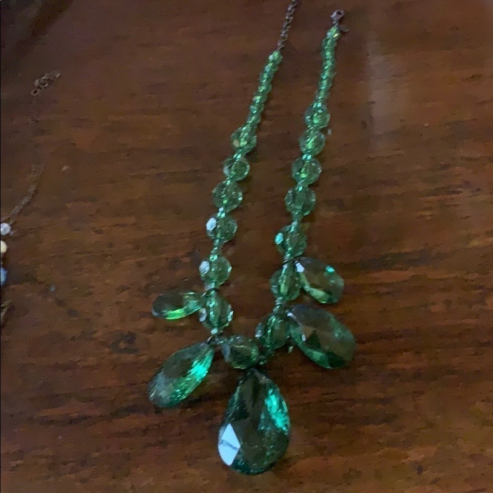 Acrylic green stone necklace drop pear shaped fob